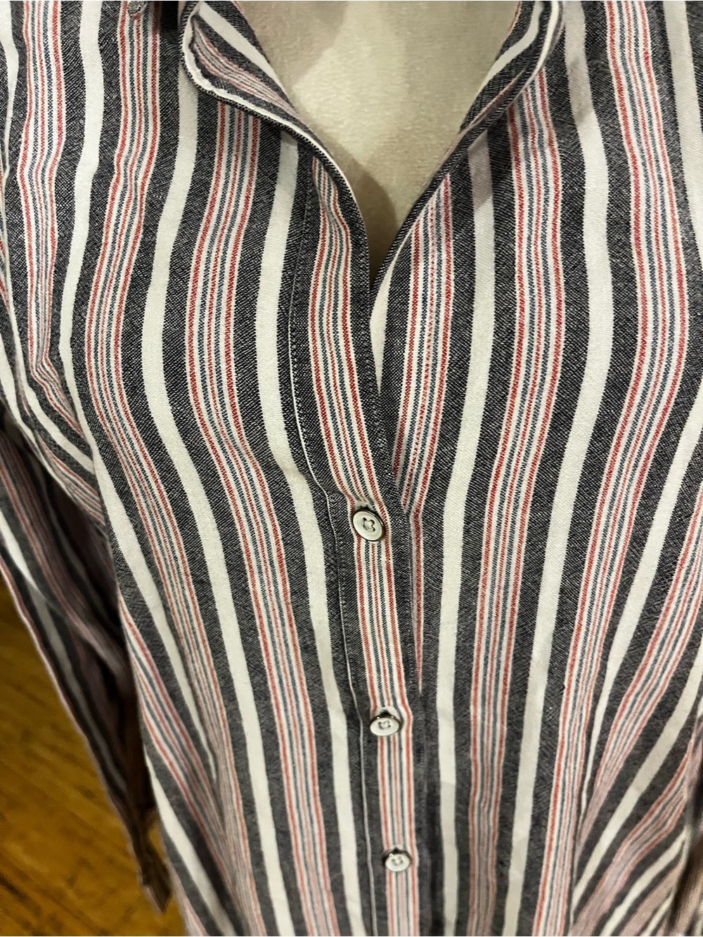 Bella Dahl Striped Button Down Shirt Size Large Rayon/Linen - Picture 3 of 6
